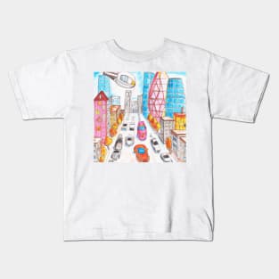 Futuristic City Pencil Drawing Kids T-Shirt